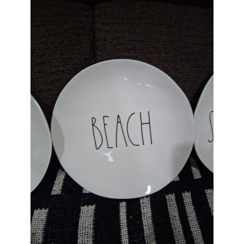 Rae Dunn Magenta Plates, Set Of 4, 8 Inch Melamine Beach Relax Summer Sunshine